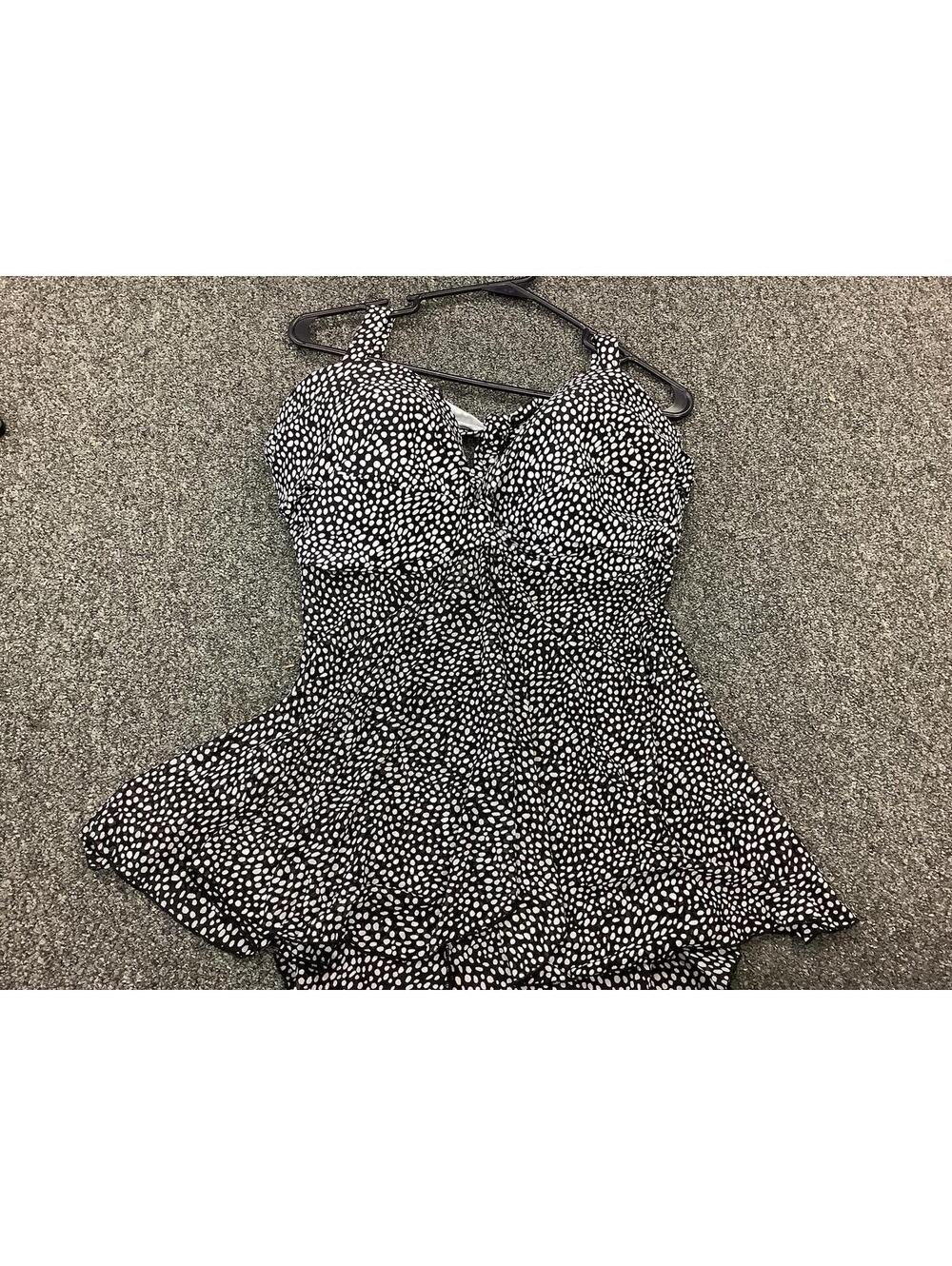 Black and White Polka Dot Swimdress with Built-in Bra